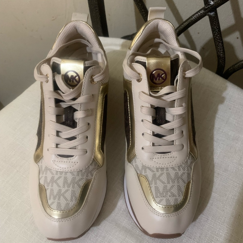 Michael Kors Women's Cream and Gold Sneakers - Picture 2 of 8